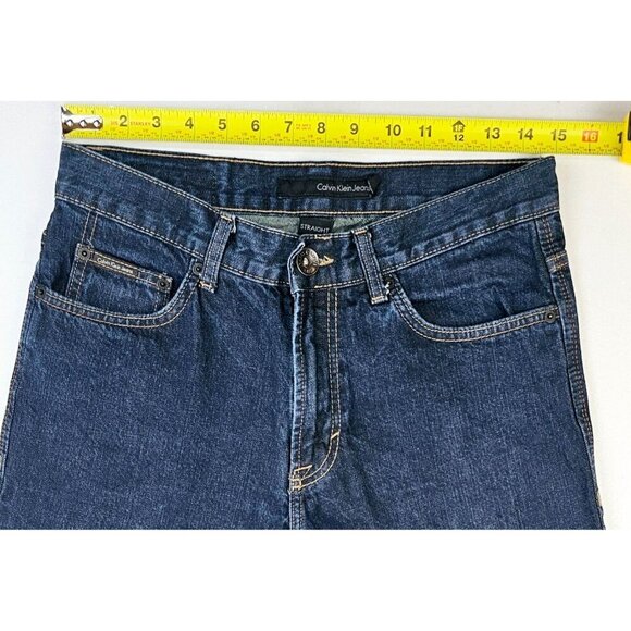 Calvin Klein Size 30X30 Mens Straight Cut Egyptian Cotton Blue Denim Logo Jeans - Picture 2 of 12